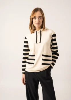 Saint James Jumpers, Cardigans, Jackets*Blizzard Wool and Cotton Hooded Sweatshirt Ecume/noir