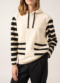 Saint James Jumpers, Cardigans, Jackets*Blizzard Wool and Cotton Hooded Sweatshirt Ecume/noir