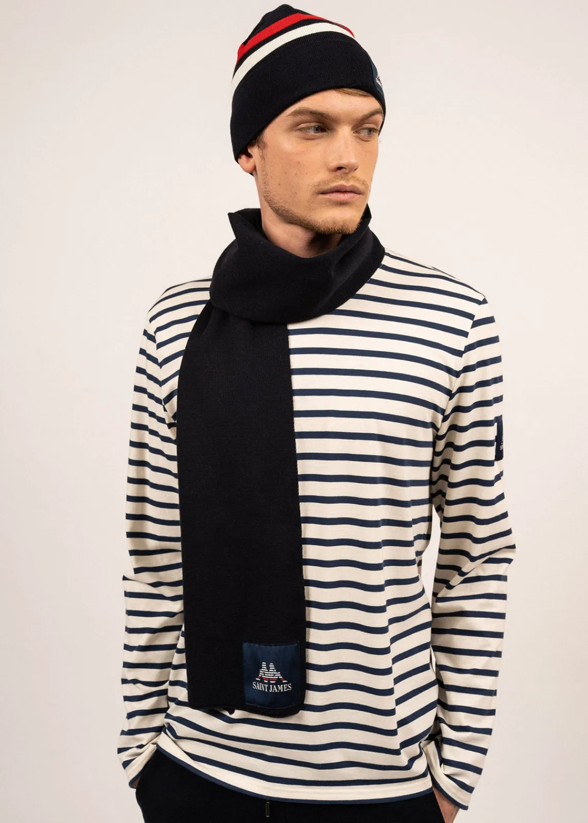 Saint James Scarves*Borelli wool scarf Navy/tulipe/ecume