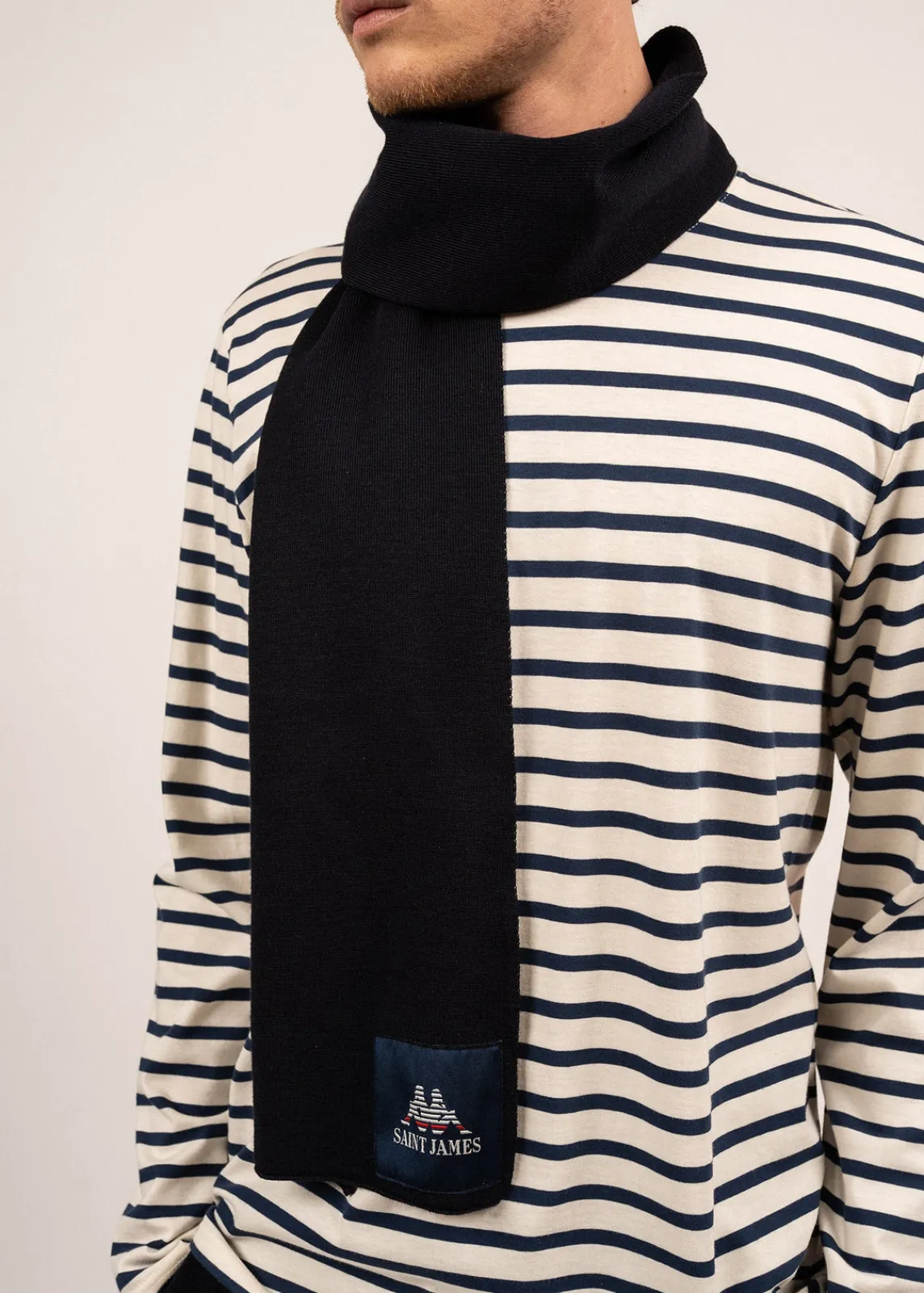 Saint James Scarves*Borelli wool scarf Navy/tulipe/ecume