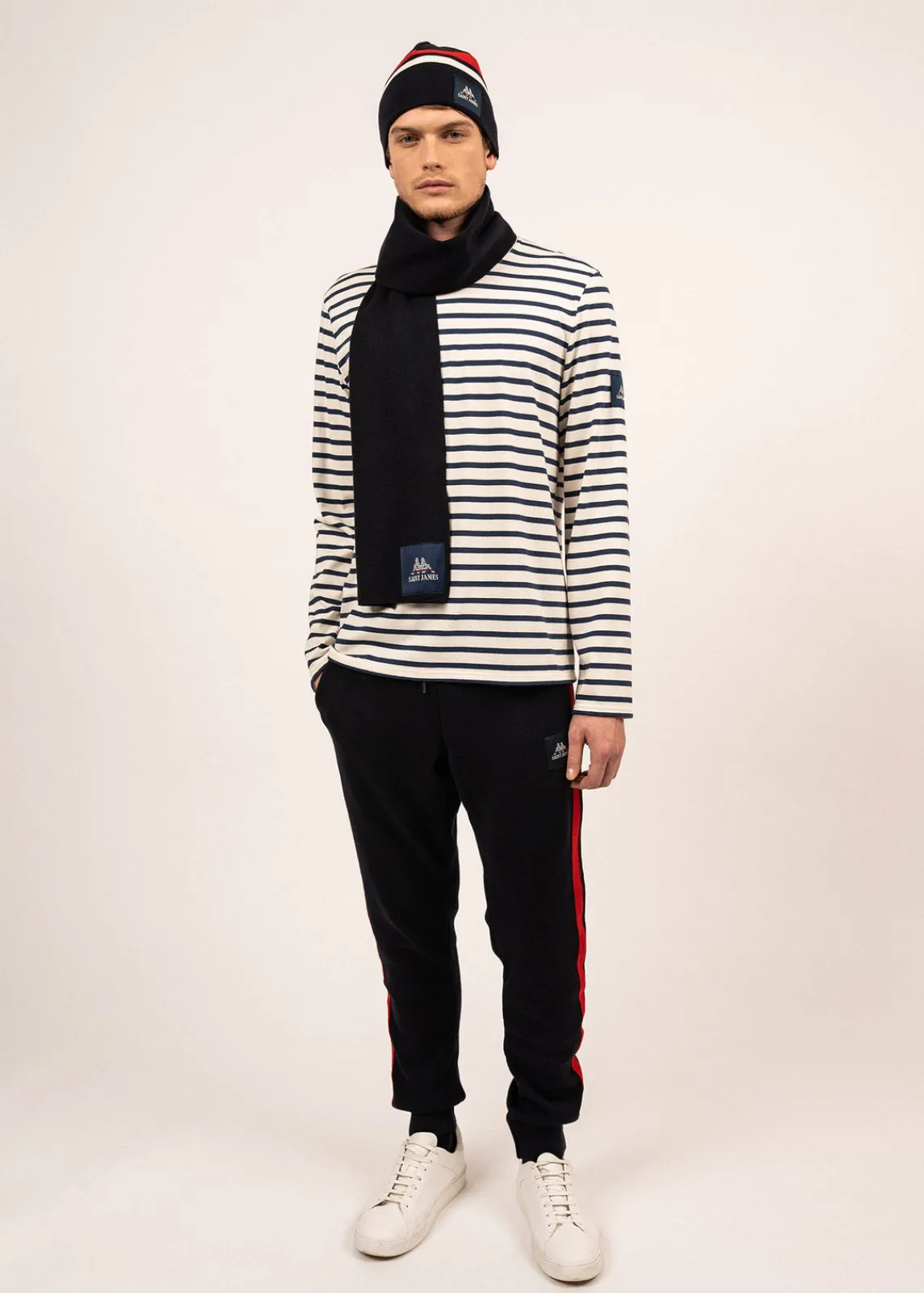 Saint James Scarves*Borelli wool scarf Navy/tulipe/ecume