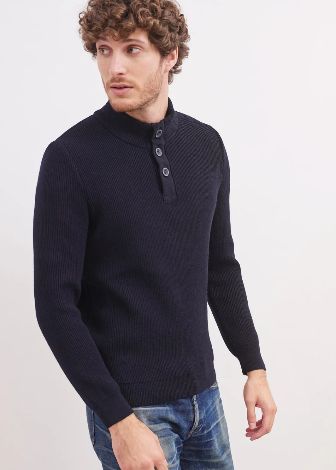 Saint James Jumpers & Cardigans*Bourboule buttoned high neck jumper Navy