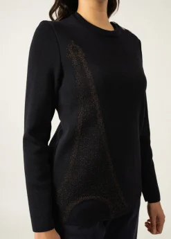 Saint James Sailor Jumpers|Sailor Jumpers*Brégançon Eiffel sailor jumper with lurex detailing Navy/bronze