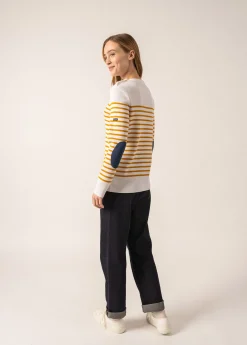 Saint James Sailor Jumpers|Sailor Jumpers*Brégançon striped sailor jumper Blanc/ambre/jean