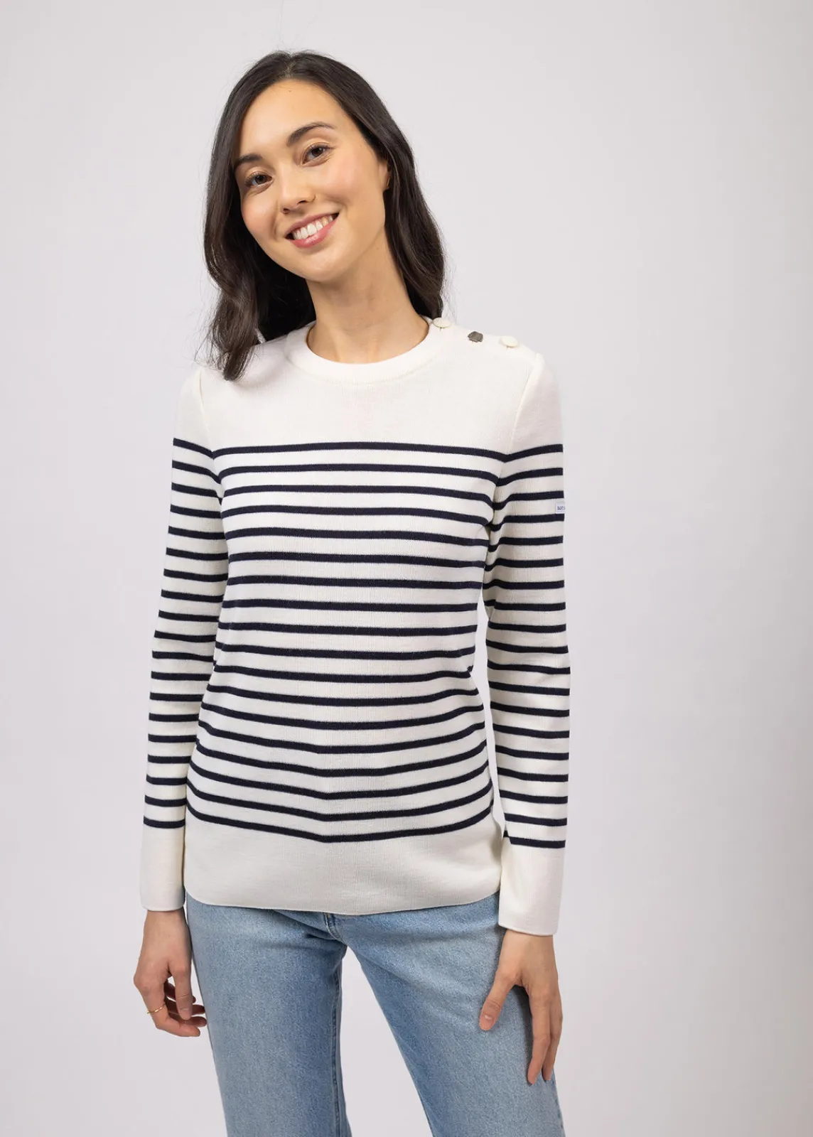 Saint James Sailor Jumpers|Sailor Jumpers*Brégançon striped sailor jumper Blanc/navy/navy