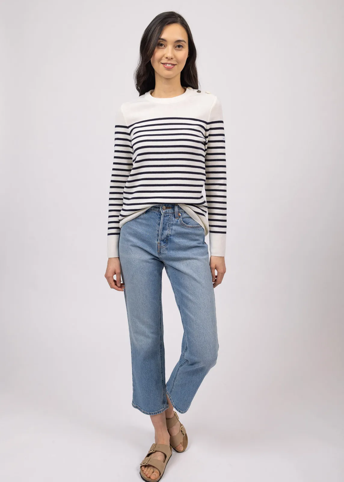Saint James Sailor Jumpers|Sailor Jumpers*Brégançon striped sailor jumper Blanc/navy/navy