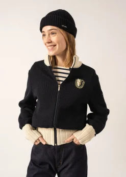 Saint James Jumpers, Cardigans, Jackets*Campus Sports-inspired Cardigan Navy/ecru