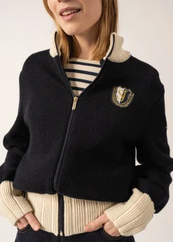 Saint James Jumpers, Cardigans, Jackets*Campus Sports-inspired Cardigan Navy/ecru