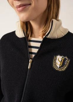 Saint James Jumpers, Cardigans, Jackets*Campus Sports-inspired Cardigan Navy/ecru