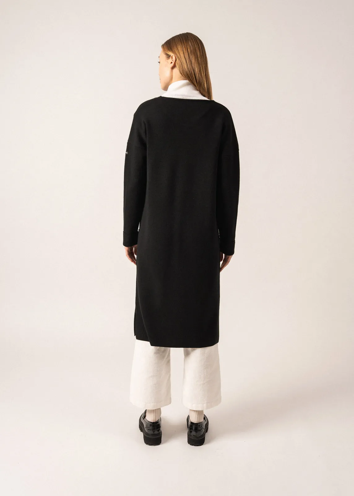 Saint James Jumpers, Cardigans, Jackets*Cirrus Long Wool Gilet Noir/ecume