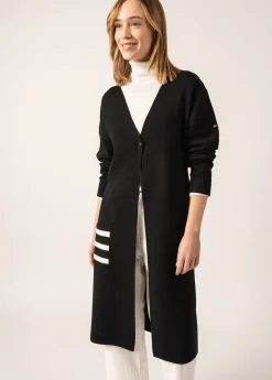 Saint James Jumpers, Cardigans, Jackets*Cirrus Long Wool Gilet Noir/ecume