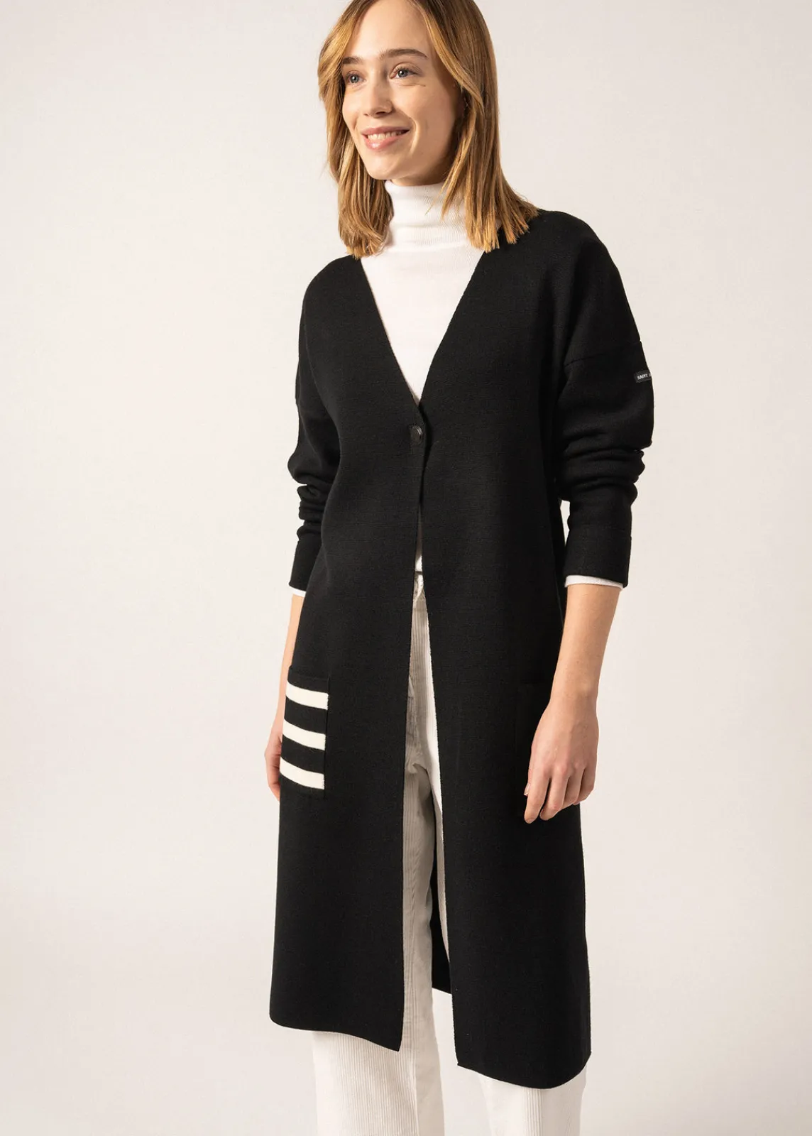 Saint James Jumpers, Cardigans, Jackets*Cirrus Long Wool Gilet Noir/ecume