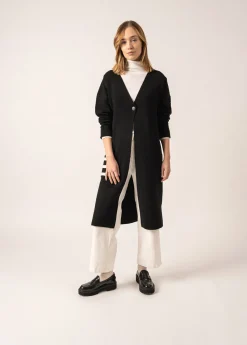 Saint James Jumpers, Cardigans, Jackets*Cirrus Long Wool Gilet Noir/ecume
