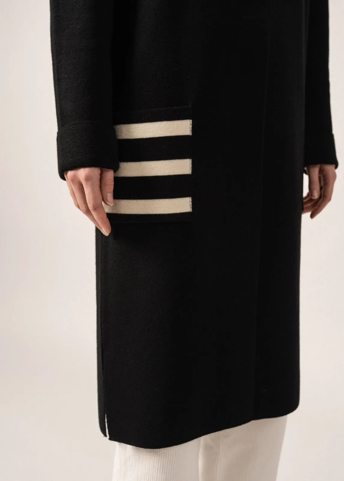 Saint James Jumpers, Cardigans, Jackets*Cirrus Long Wool Gilet Noir/ecume