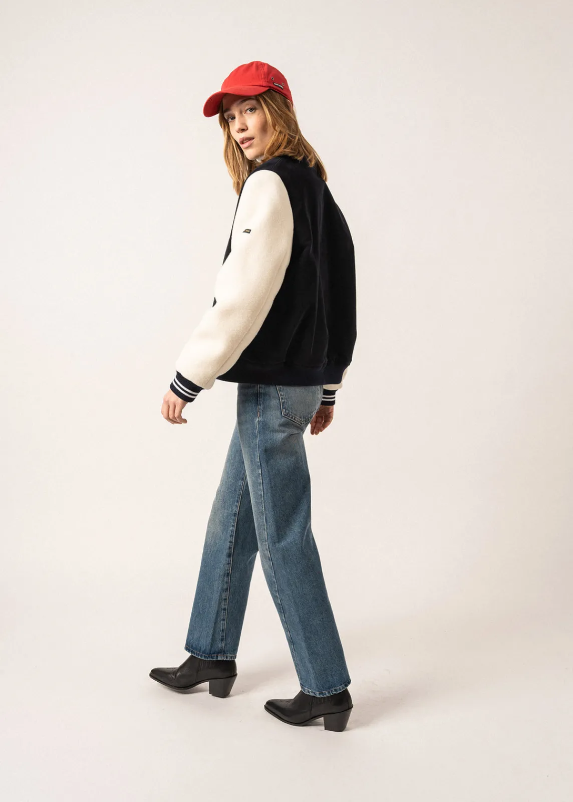 Saint James Jumpers, Cardigans, Jackets*Collège Bomber-style Jacket Navy/ecru