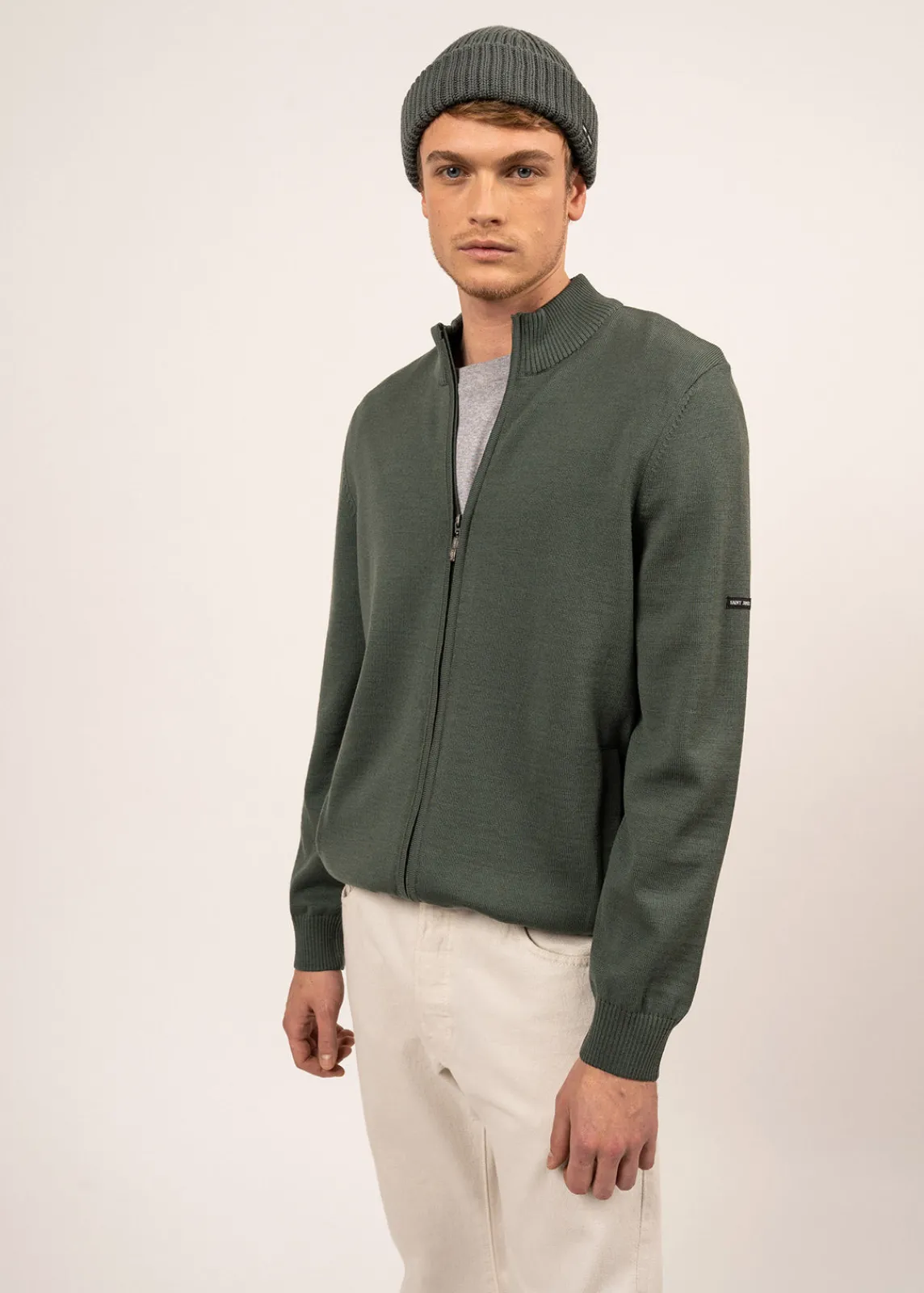 Saint James Jumpers & Cardigans*Colorado zipped cardigan Vegetal/navy