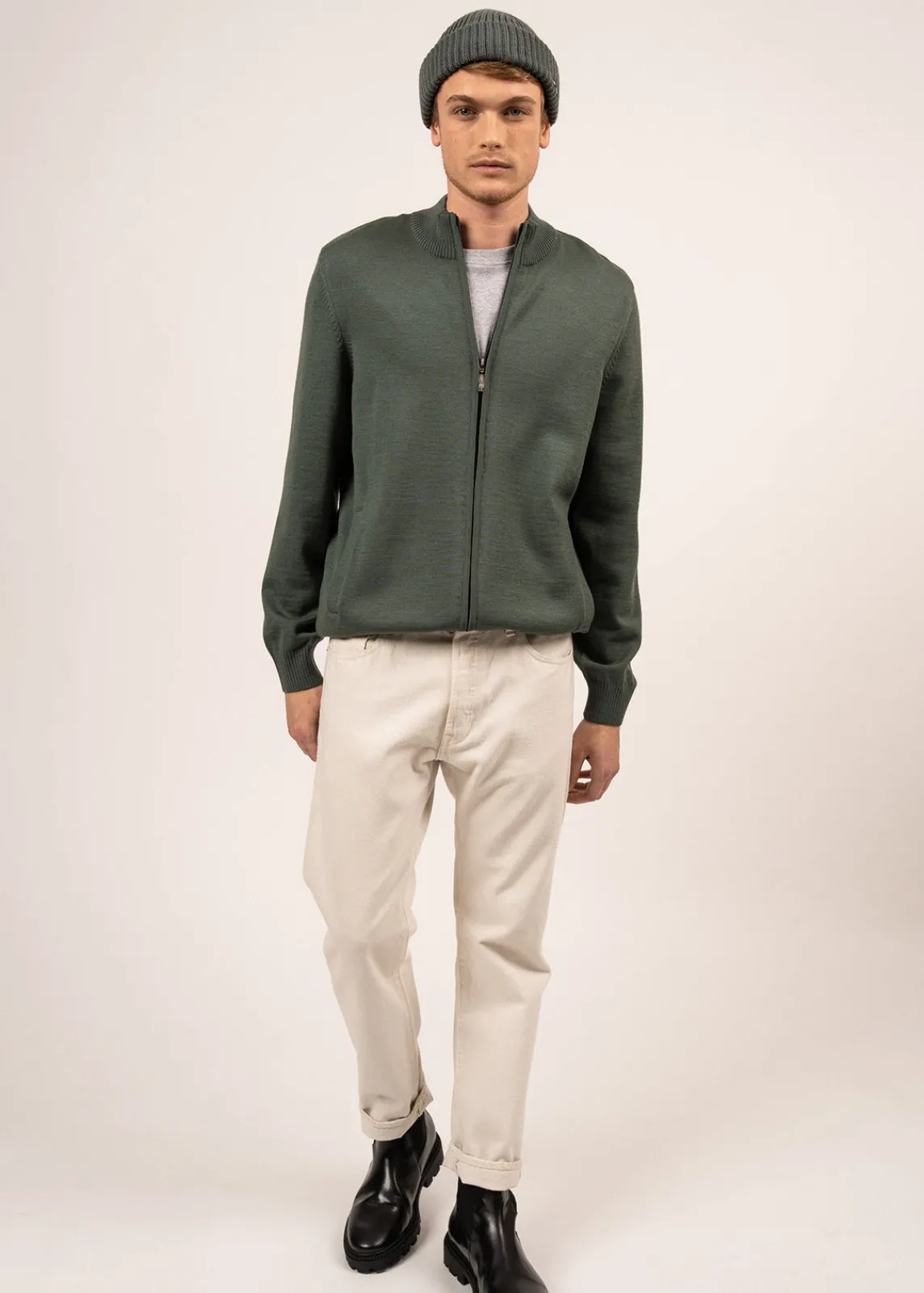Saint James Jumpers & Cardigans*Colorado zipped cardigan Vegetal/navy