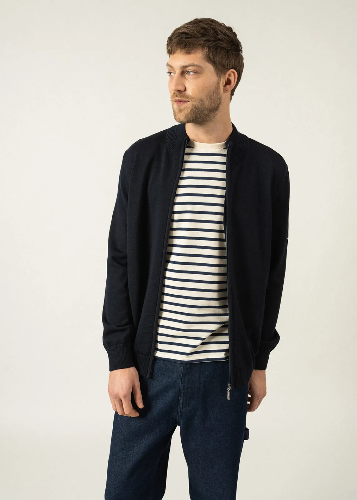 Saint James Jumpers & Cardigans*Colorado zipped cardigan Navy/gris