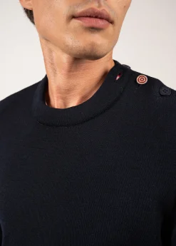 Saint James Sailor Jumpers|Sailor Jumpers*Comfortable sailor jumper with elbow patches Navy/multico