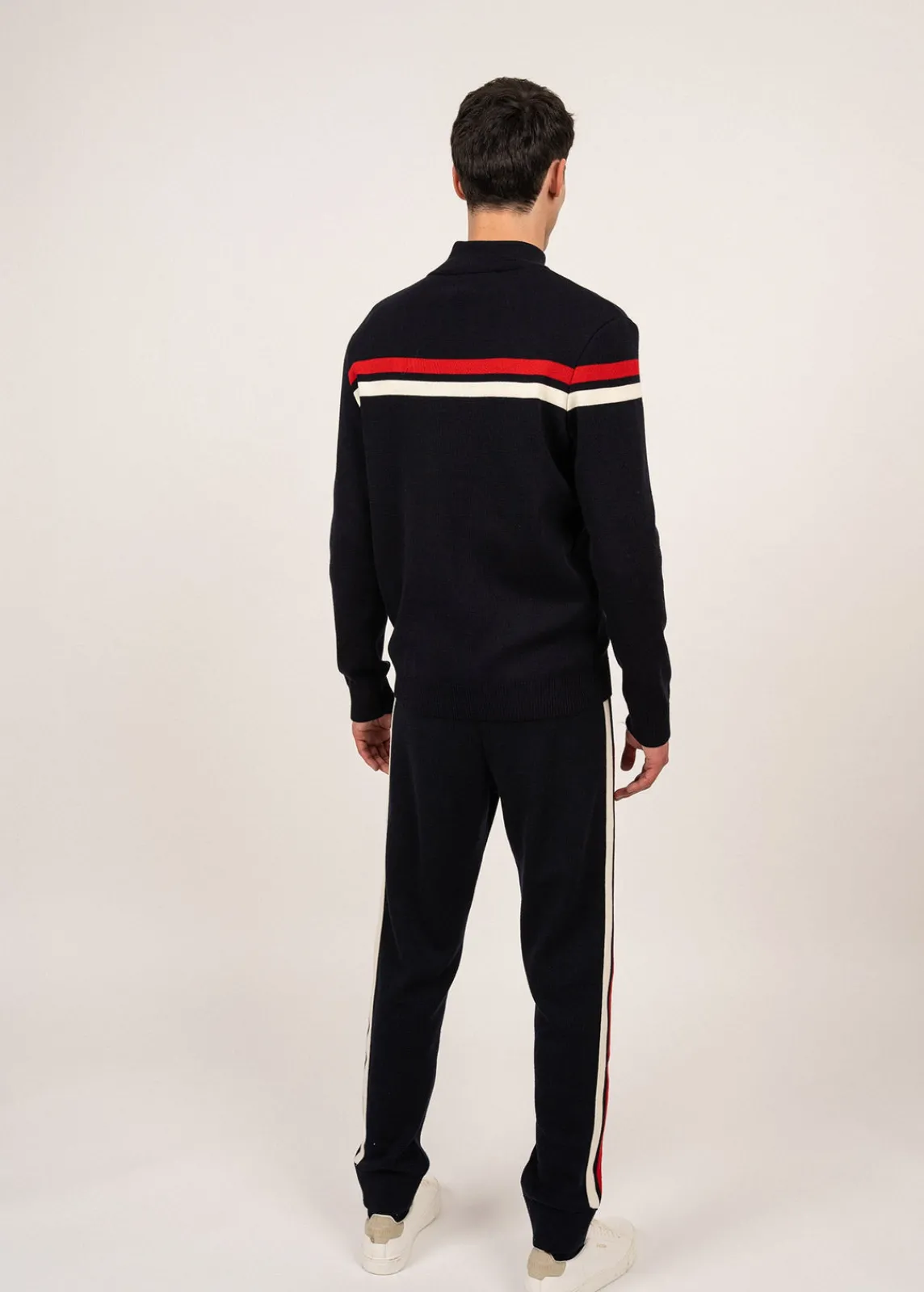 Saint James Jumpers & Cardigans*Conquérants zipped wool jacket Navy/ecume/tulipe