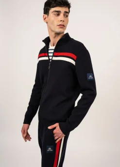 Saint James Jumpers & Cardigans*Conquérants zipped wool jacket Navy/ecume/tulipe
