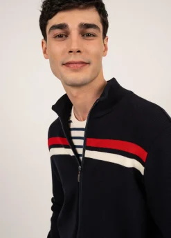 Saint James Jumpers & Cardigans*Conquérants zipped wool jacket Navy/ecume/tulipe