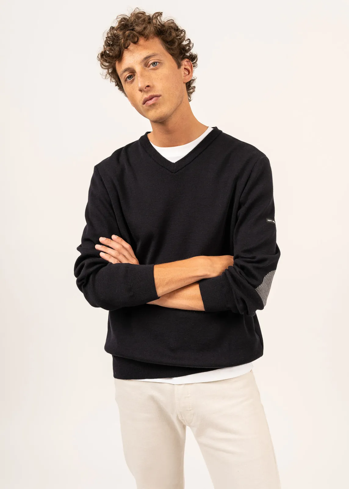 Saint James Jumpers & Cardigans*Cuirassé V neck jumper Navy/perlechine