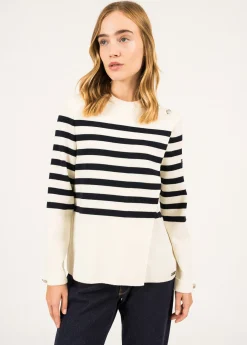 Saint James Sailor Jumpers|Sailor Jumpers*Docks Striped Wraparound Jumper Ecume/navy