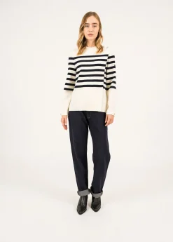 Saint James Sailor Jumpers|Sailor Jumpers*Docks Striped Wraparound Jumper Ecume/navy