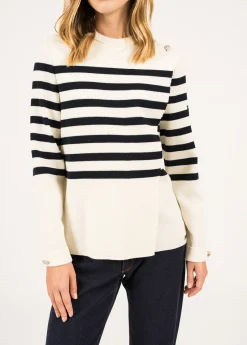 Saint James Sailor Jumpers|Sailor Jumpers*Docks Striped Wraparound Jumper Ecume/navy