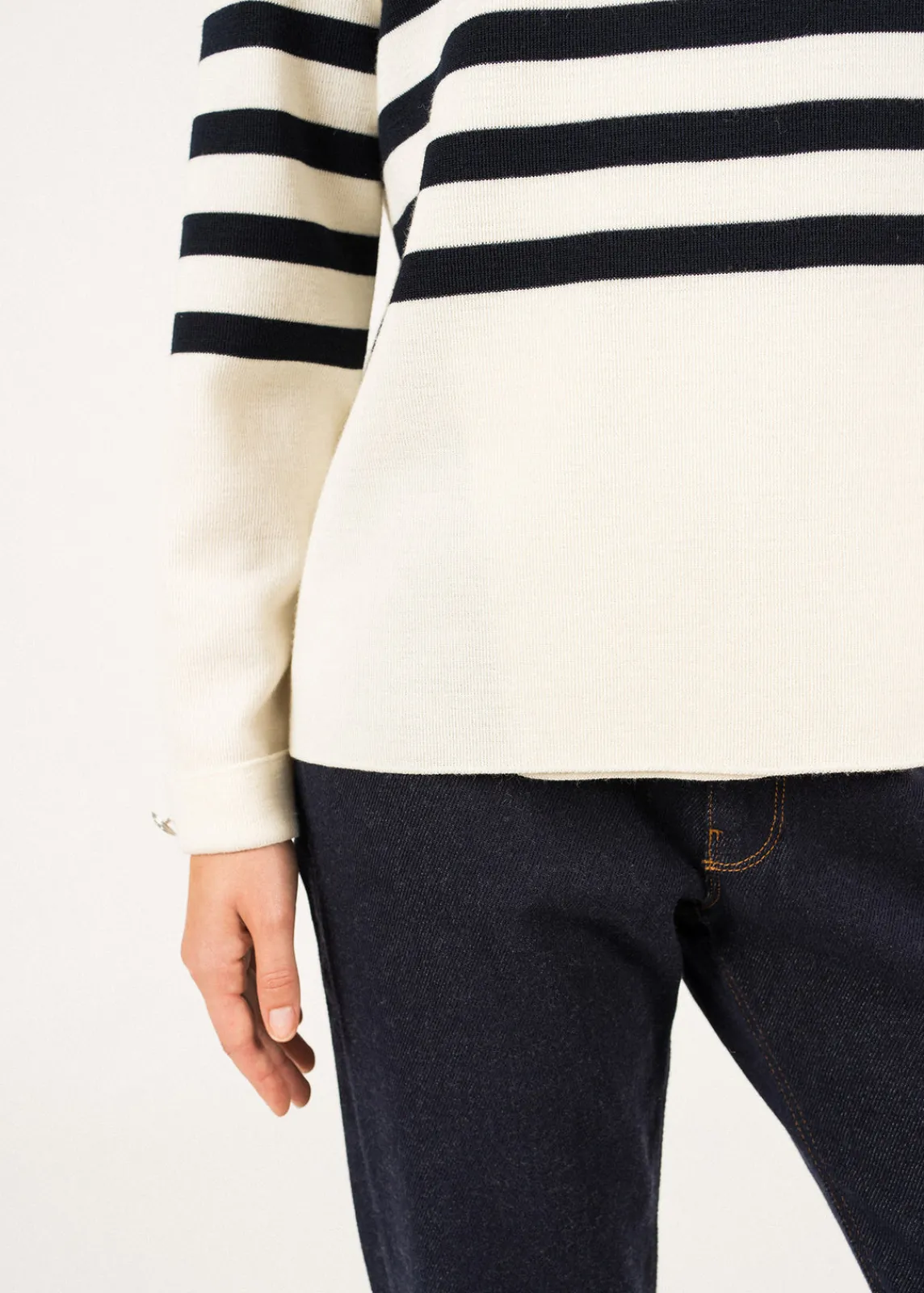 Saint James Sailor Jumpers|Sailor Jumpers*Docks Striped Wraparound Jumper Ecume/navy