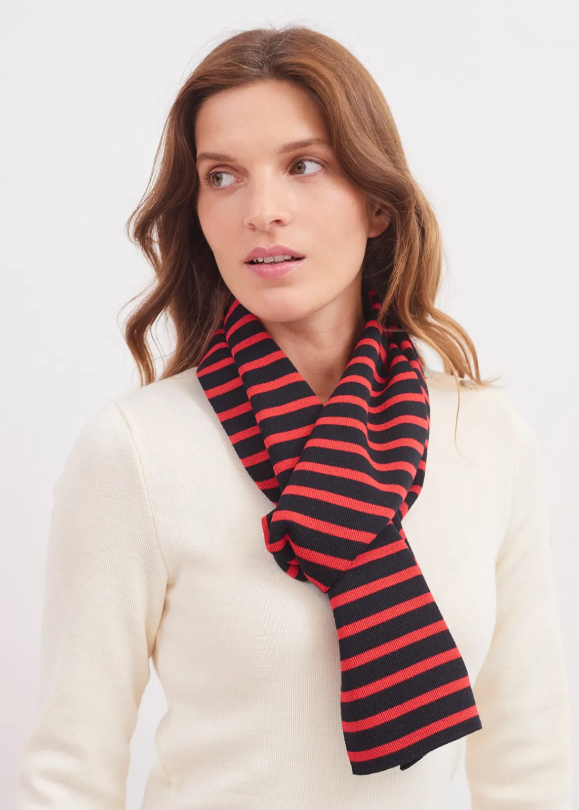 Saint James Accessories*Duguay striped scarf Navy/tulipe
