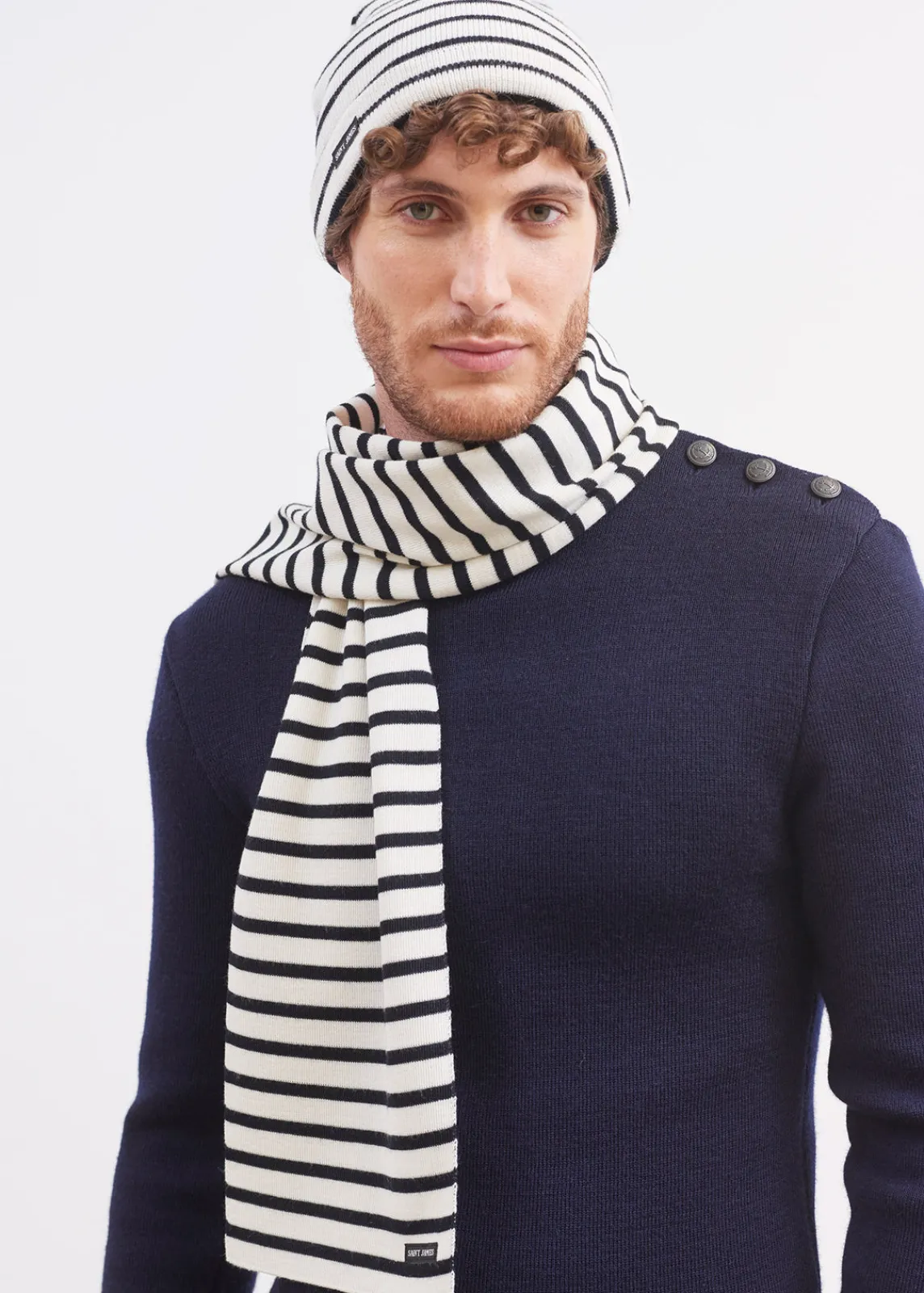Saint James Accessories|Accessories*Duguay striped scarf Ecume/navy