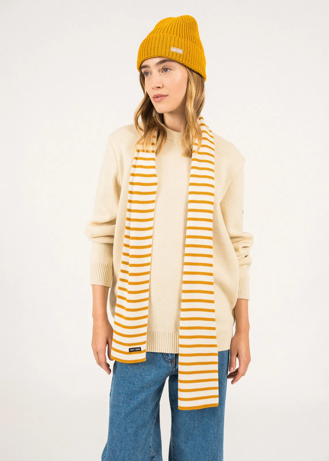 Saint James Scarves*Duguay striped scarf Ecume/ambre