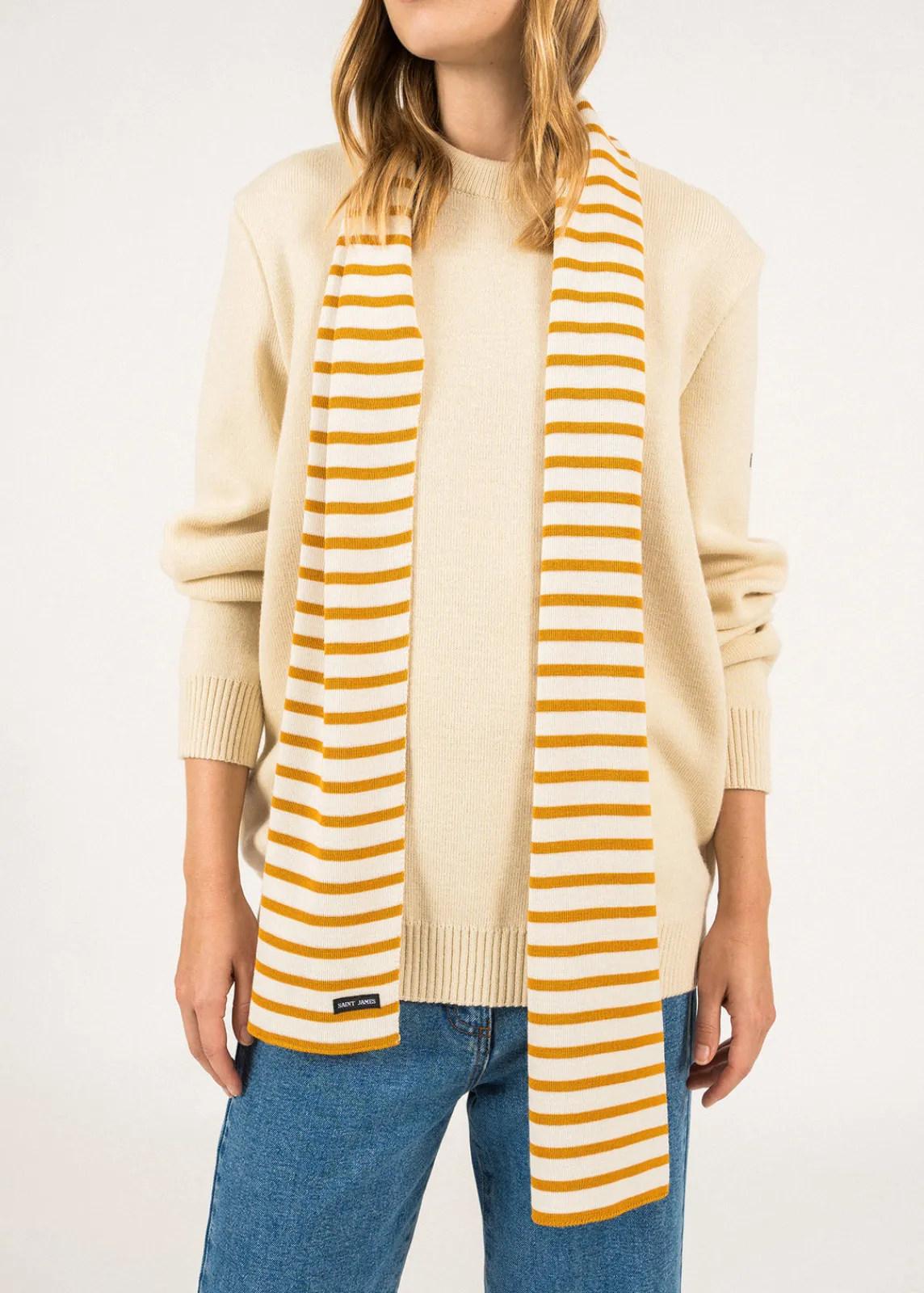 Saint James Scarves*Duguay striped scarf Ecume/ambre