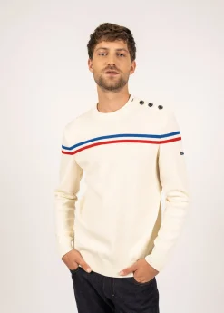 Saint James Jumpers & Cardigans*Elysée jumper with placed stripes Ecume/tulipe/gitane