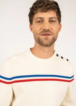 Saint James Jumpers & Cardigans*Elysée jumper with placed stripes Ecume/tulipe/gitane