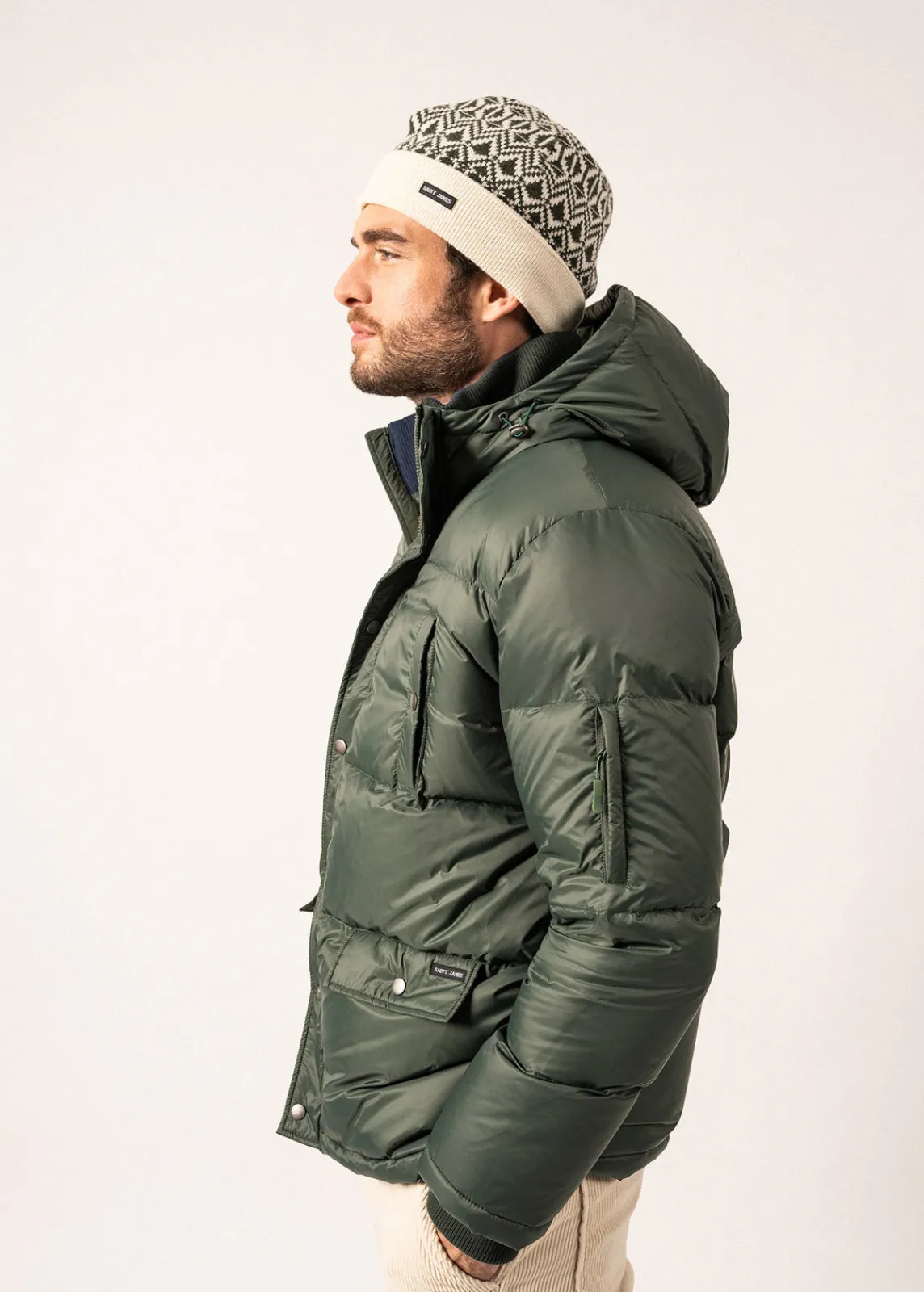 Saint James Accessories*Escapade Jacquard Wool Beanie Ecume/vegetal