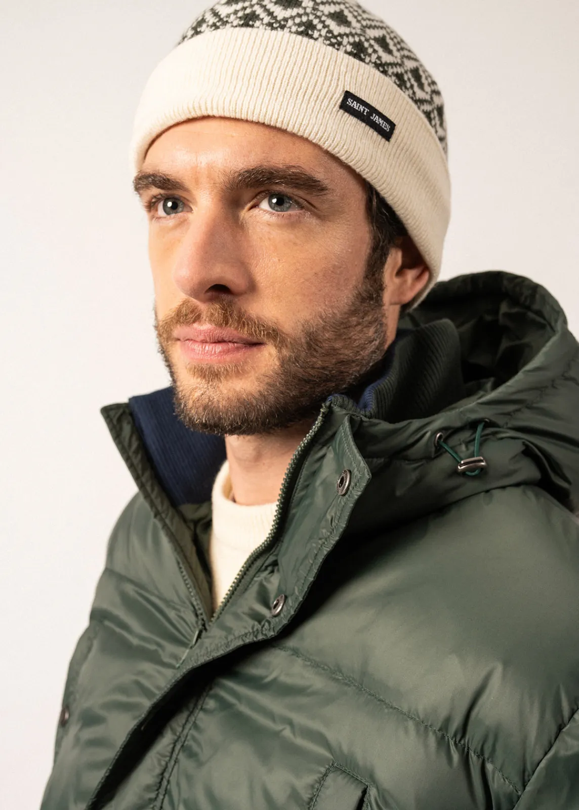 Saint James Accessories*Escapade Jacquard Wool Beanie Ecume/vegetal