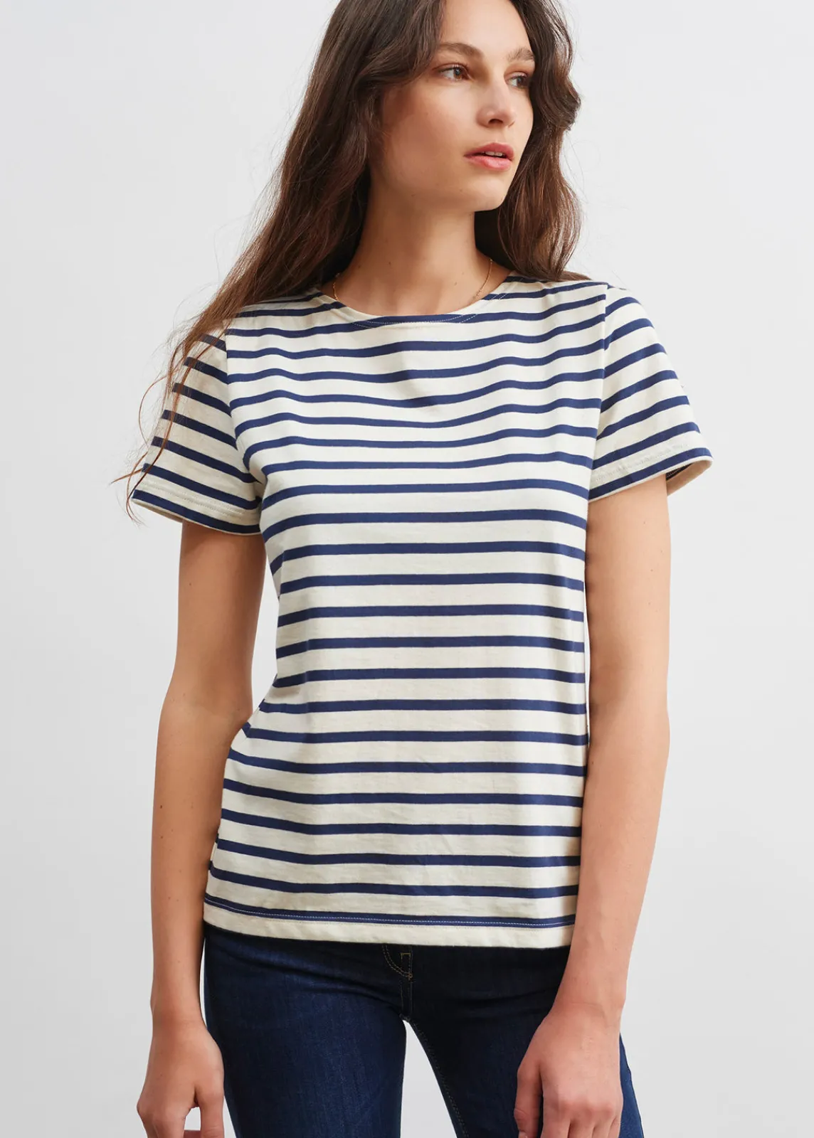 Saint James Sailor Striped Shirts*Etrille short sleeve striped sailor shirt Ecru/marine