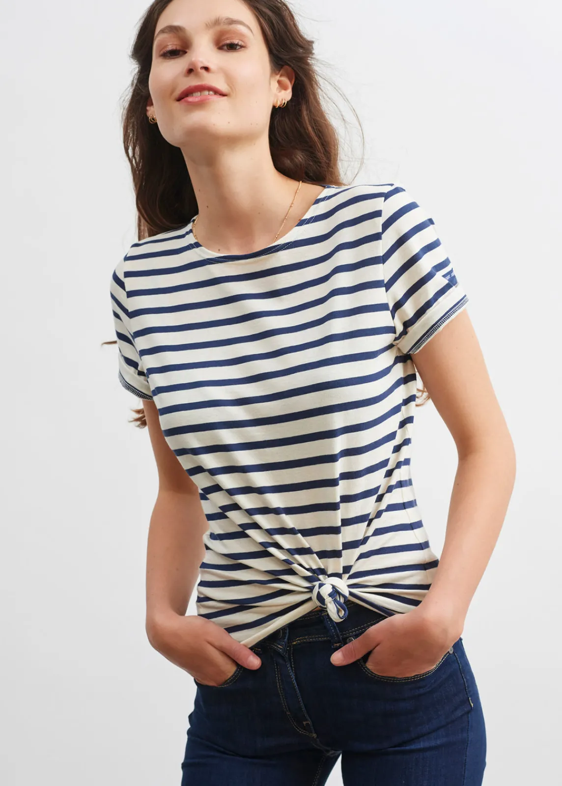 Saint James Sailor Striped Shirts*Etrille short sleeve striped sailor shirt Ecru/marine