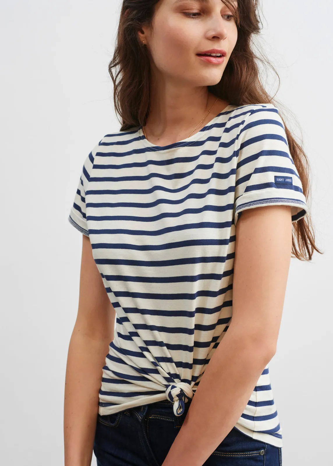 Saint James Sailor Striped Shirts*Etrille short sleeve striped sailor shirt Ecru/marine