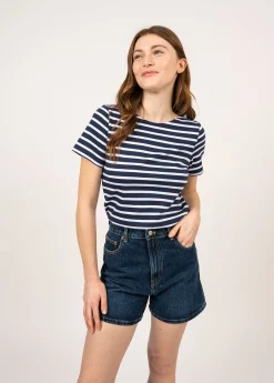 Saint James Sailor Striped Shirts*Etrille short sleeve striped sailor shirt Marine/neige
