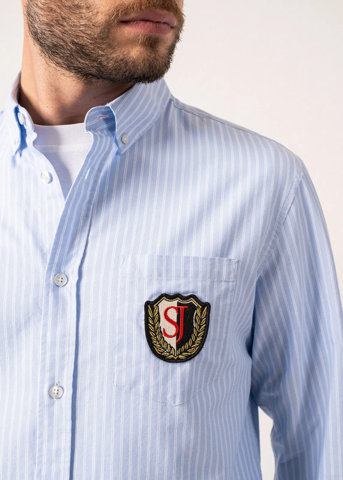Saint James Shirts*Finlay Striped Shirt Ciel/blanc