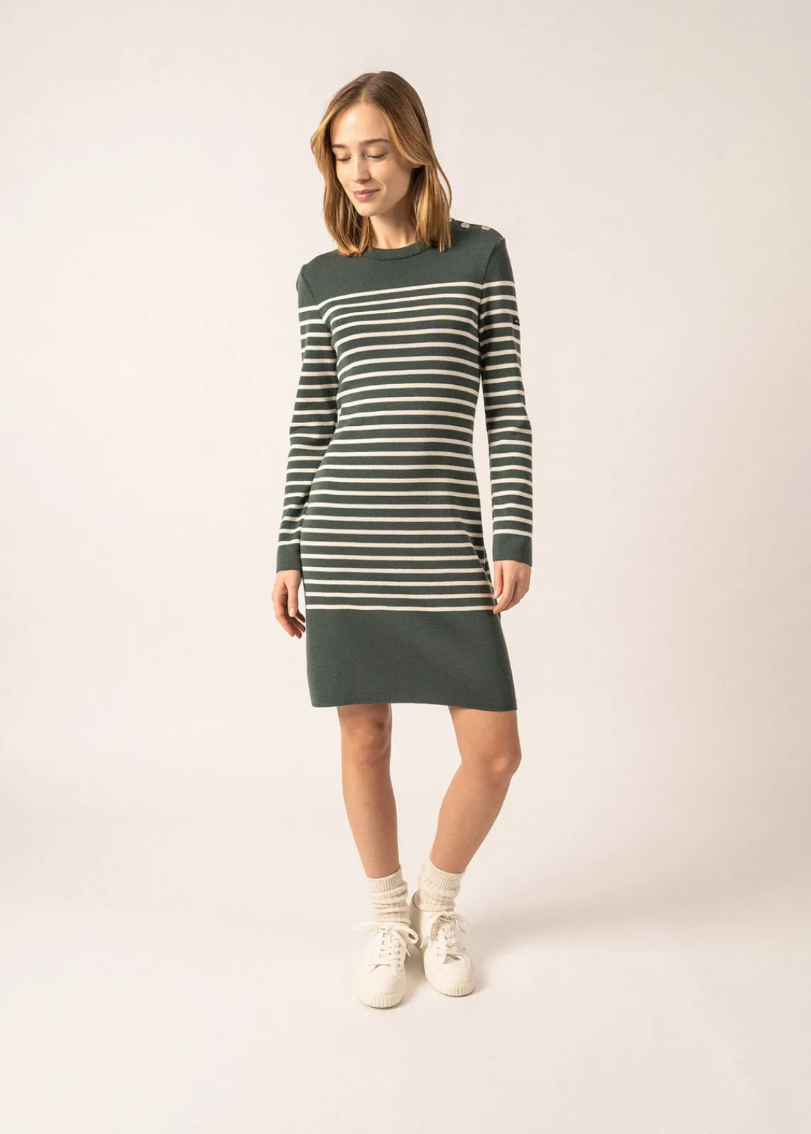 Saint James Dresses & Skirts*Grande Marée striped jumper dress Vegetal/ecume