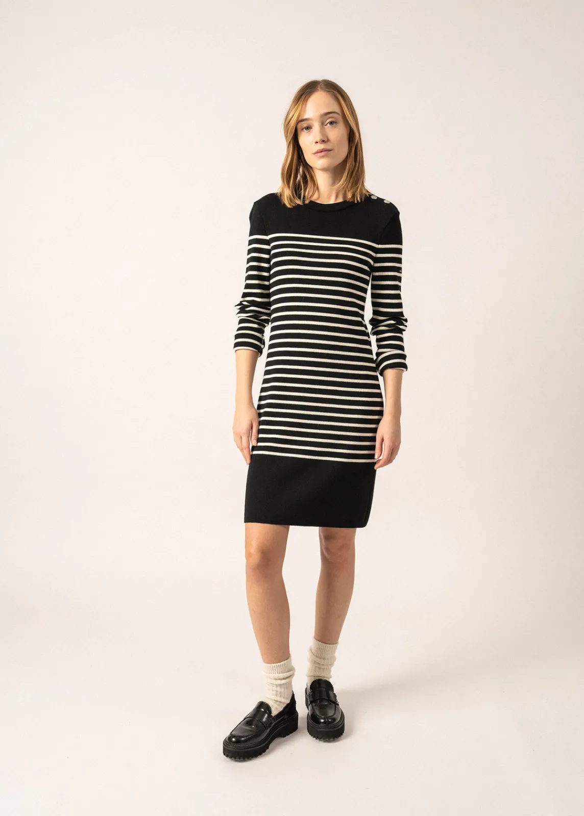 Saint James Dresses & Skirts*Grande Marée striped jumper dress Noir/ecume