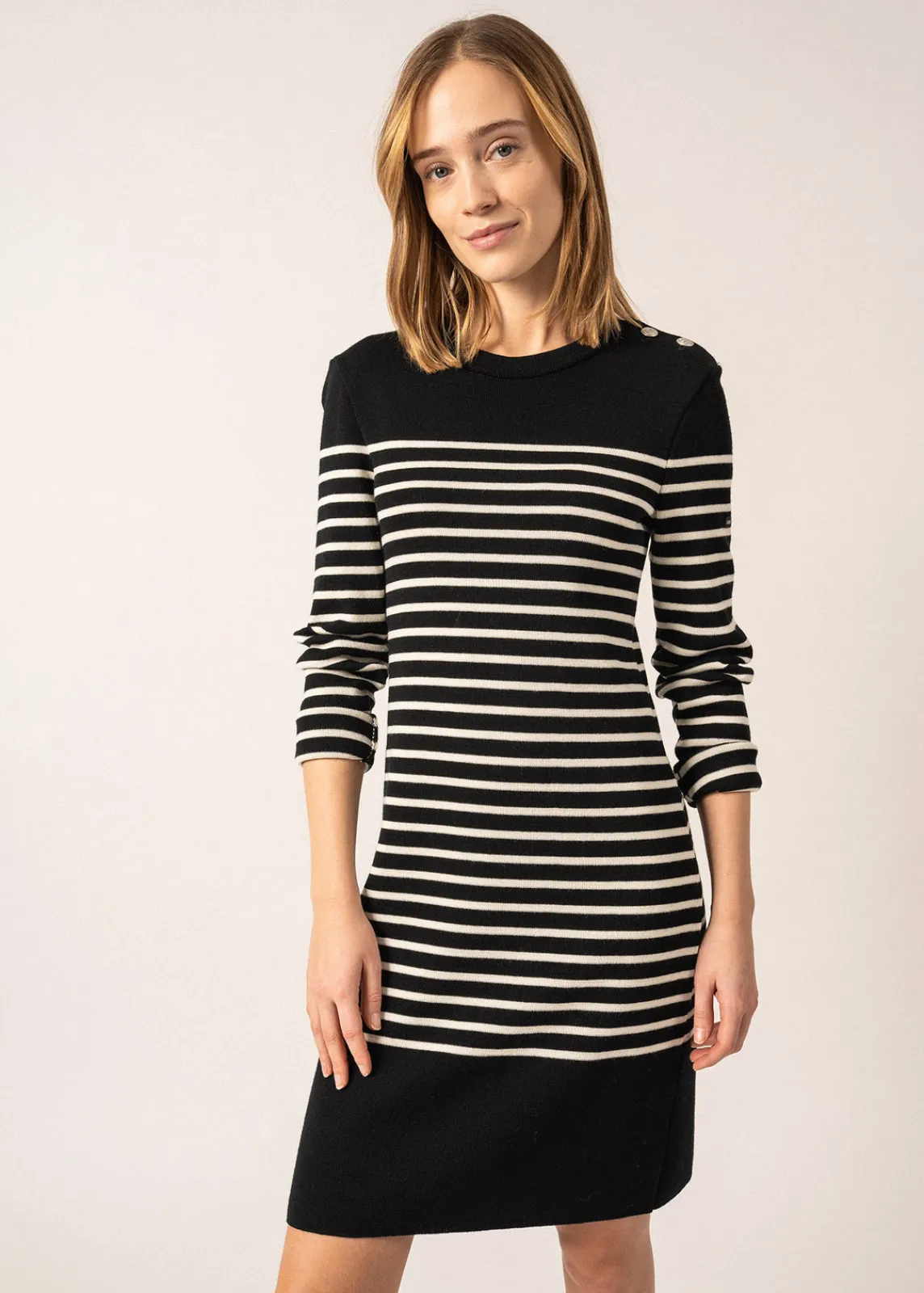 Saint James Dresses & Skirts*Grande Marée striped jumper dress Noir/ecume