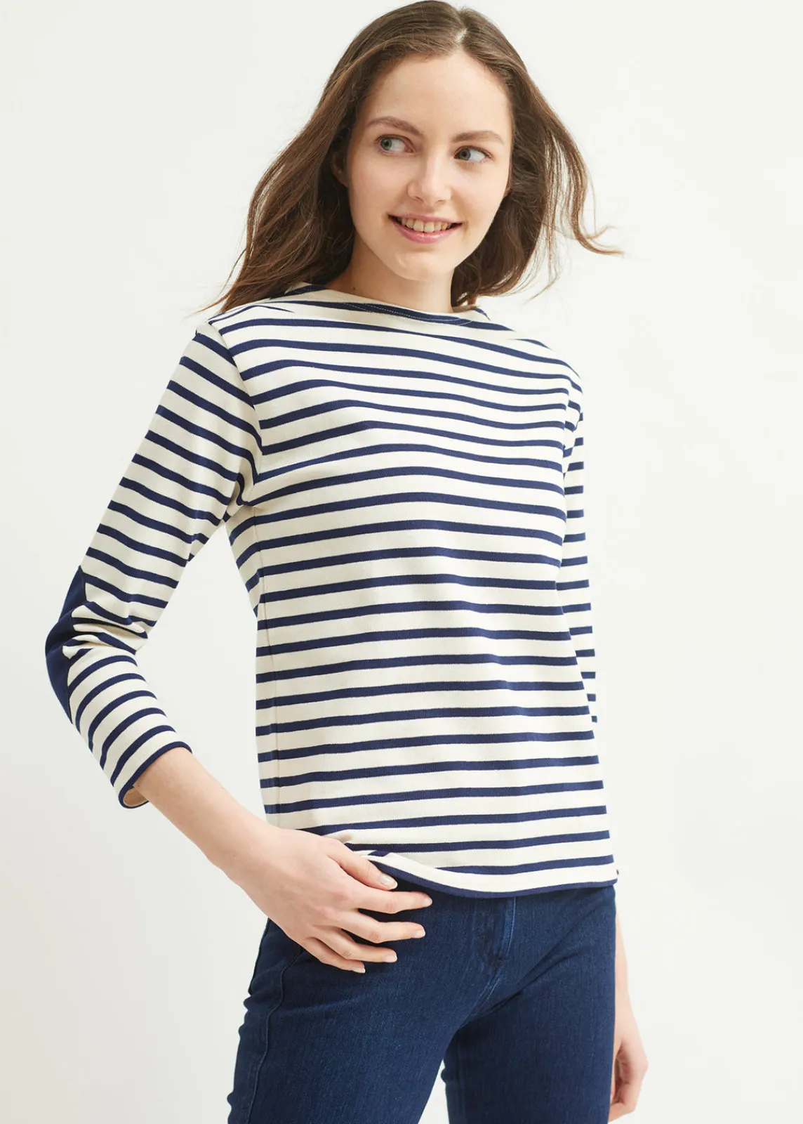 Saint James Sailor Striped Shirts|Sailor Striped Shirts*Guildo boat neck striped sailor shirt Ecru/marine