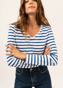 Saint James Sailor Striped Shirts*Hoedic V neck sailor striped shirt Neige/gitane