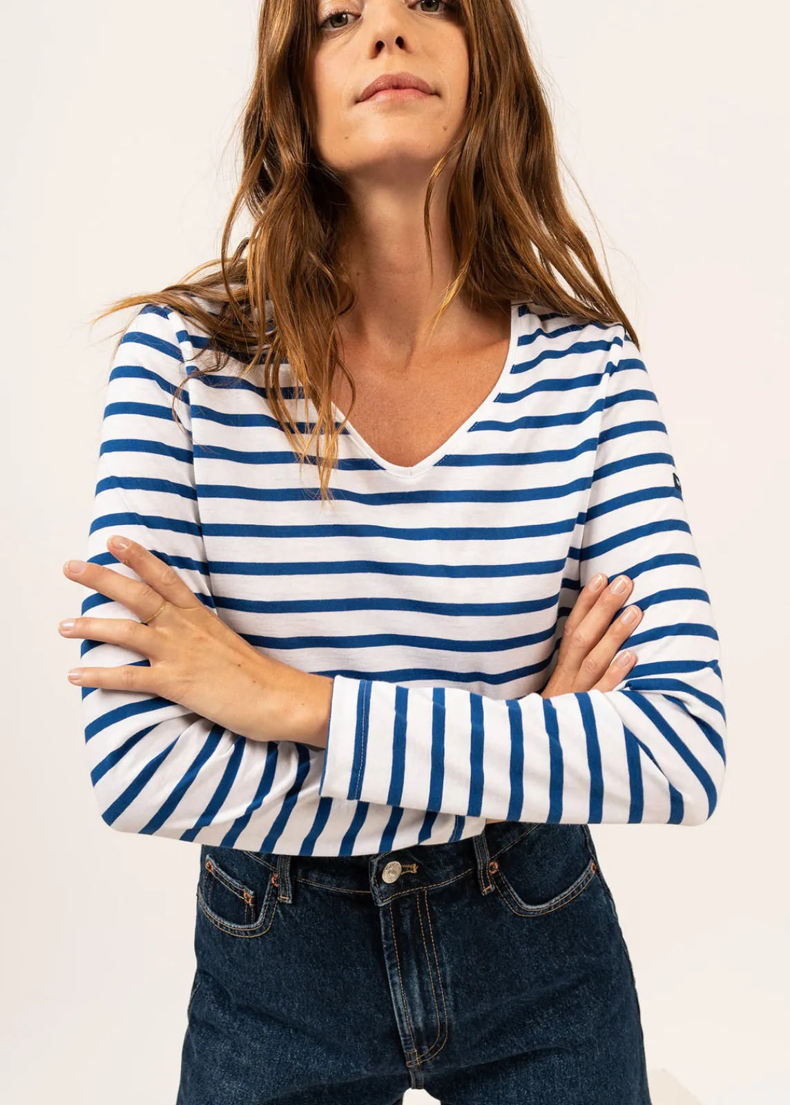 Saint James Sailor Striped Shirts*Hoedic V neck sailor striped shirt Neige/gitane